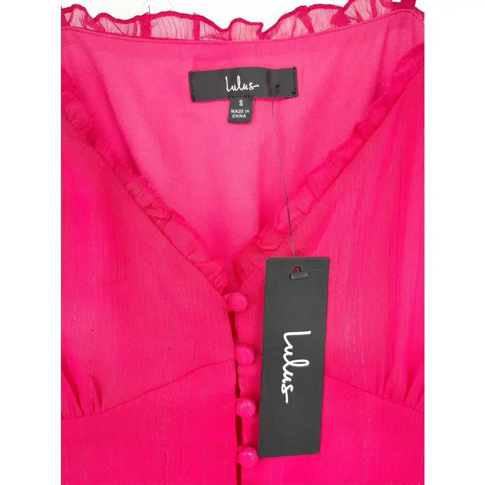 Lulu's NWT Set On You Hot Pink Lurex Tiered Midi Dress Size S - Picture 10 of 10